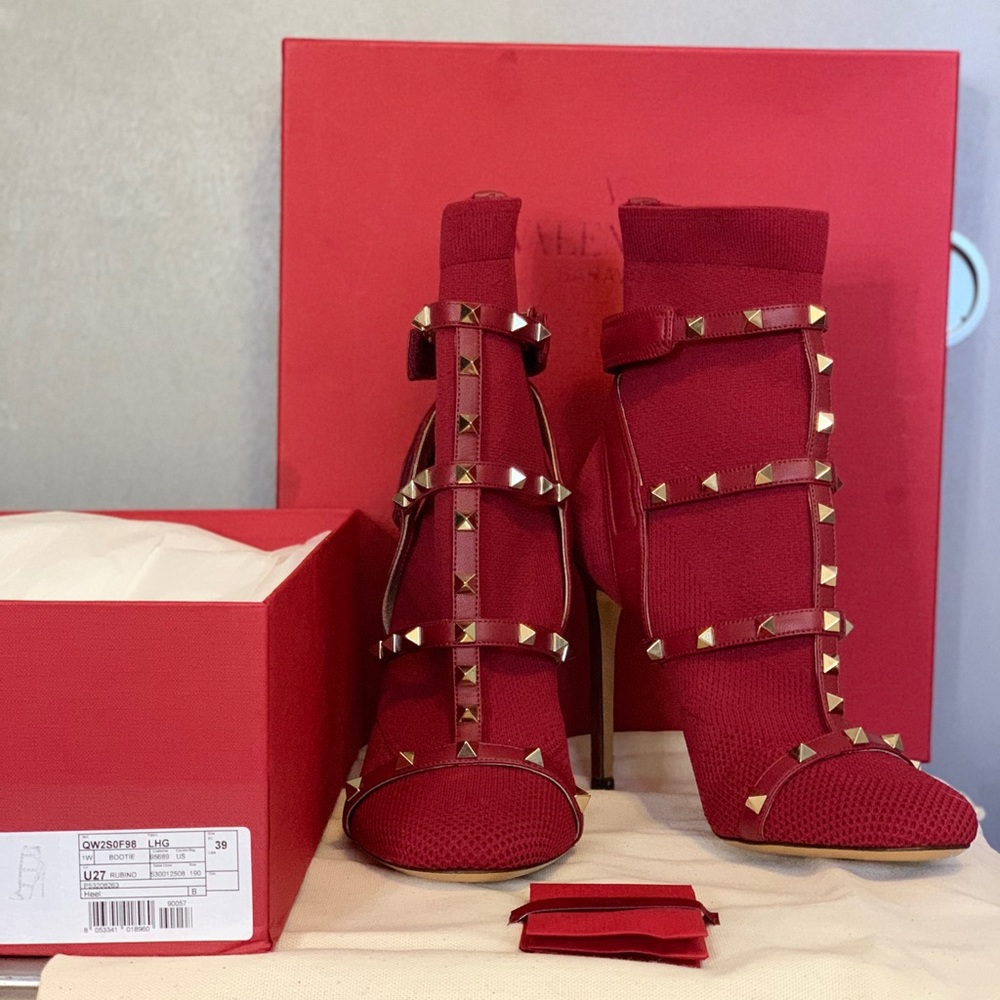 Valentino Studded Red Sock Booties